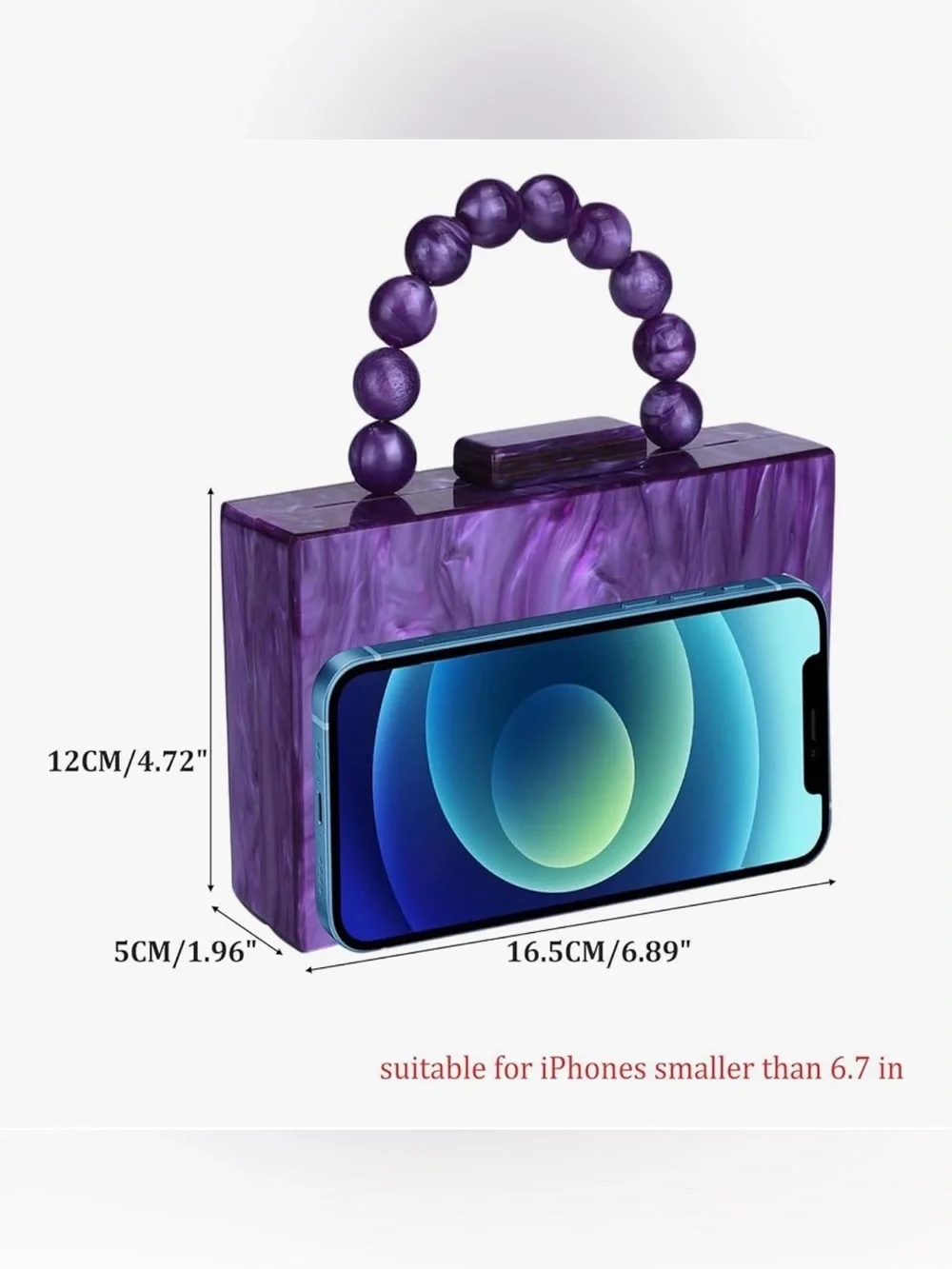 Purple Acrylic Evening Box Clutch with Beaded Handle
